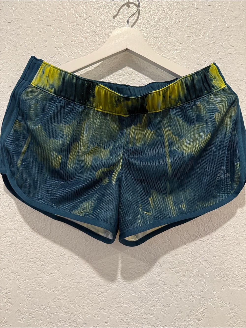 Women’s Blue and Yellow Tie-Dye Athletic Shorts